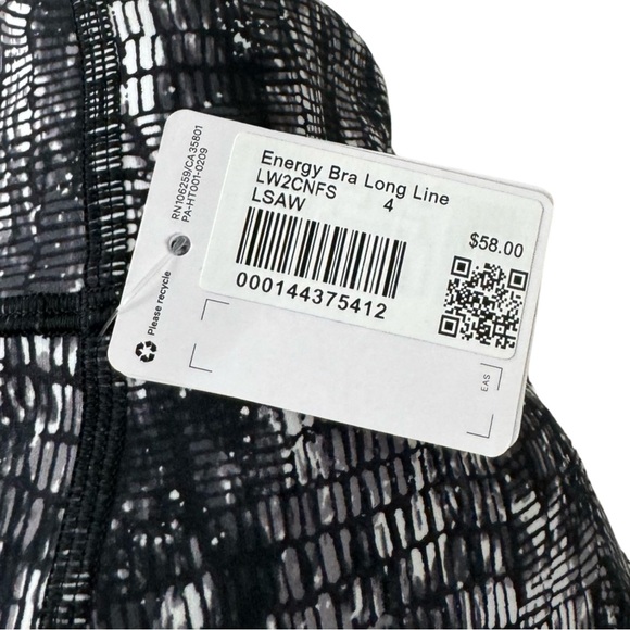 NWT Lululemon Energy Longline Bra in Lino Slide Alpine White Black Woman’s 4 - Picture 7 of 7